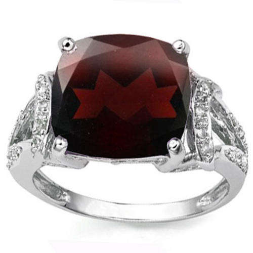 HUGE! 7.65 CT GARNET W/22 PCS GENUINE DIAMONDS STERLING SILVER RING