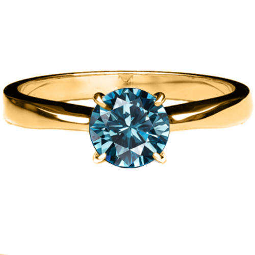 14KT SOLID GOLD GENUINE BLUE DIAMOND ENGAGEMENT RING