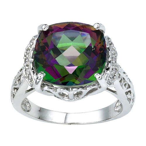 MYSTIC TOPAZ & 10PCS GENUINE DIAMONDS 925 STERLING SILVER RING