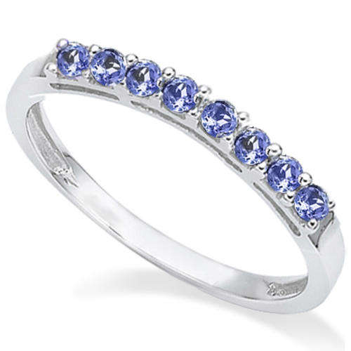 STUNNING 8 PCS GENUINE TANZANITE & WHITE DIAMOND 0.925 STERLING SILVER W/ PLATINUM RING
