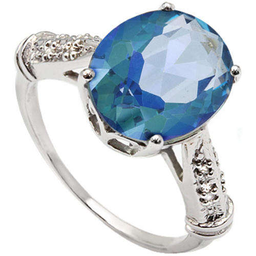 NEW ! 4 CT BLUE MYSTIC AMETHYST & 2 PCS WHITE DIAMOND 0.925 STERLING SILVER W/ PLATINUM RING SIZE 7