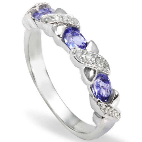 FINELY CRAFTED 3X4MM GENUINE TANZANITE W/ 2 PCS GENUINE DIAMONDS 925 STERLING SILVER W/PLATINUM RING