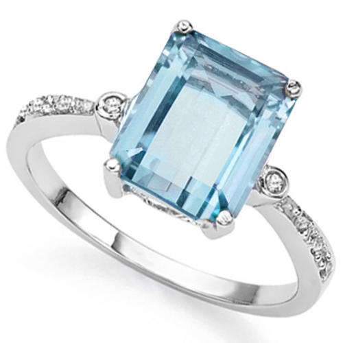 CHARMING 4 CT BLUE TOPAZ & 2 PCS WHITE DIAMOND 0.925 STERLING SILVER W/ PLATINUM RING