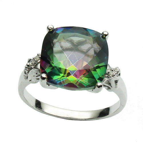 FANCY 6.45 CT MYSTIC AMETHYST & 2 PCS WHITE DIAMOND 0.925 STERLING SILVER W/ PLATINUM RING