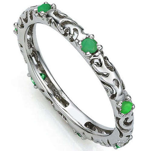 ENCHANTING 7 PCS 2MM ROUND EMERALD IN  0.925 STERLING SILVER W/PLATINUM