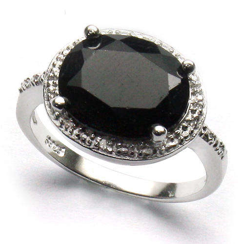 FASCINATING 10X12MM 4.5 CT SAPPHIRE & 2 PCS WHITE DIAMOND IN 0.925 STERLING SILVER W/ PLATINUM RING