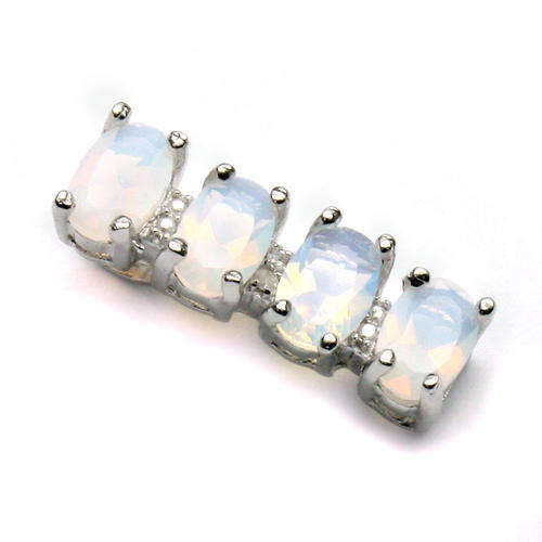 FINE 2.18CT 4PCS  MAGICAL WHITE OPAL & 2 PCS WHITE DIAMOND 0.925 STERLING SILVER W/ PLATINUM PENDANT