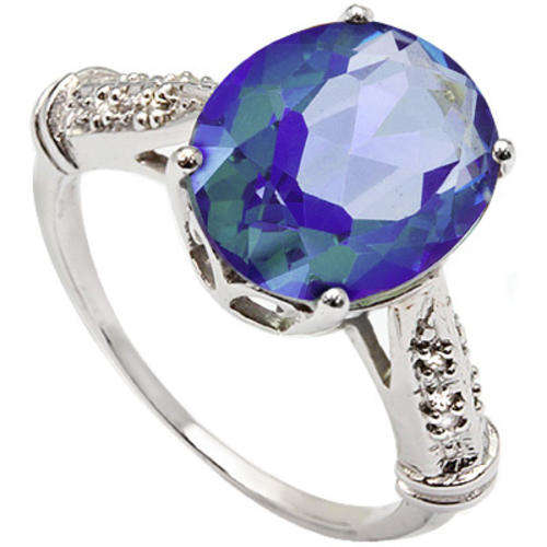 BIG 4 CT BLUE MYSTIC AMETHYST & 2 PCS WHITE DIAMOND 0.925 STERLING SILVER W/ PLATINUM RING SIZE 7
