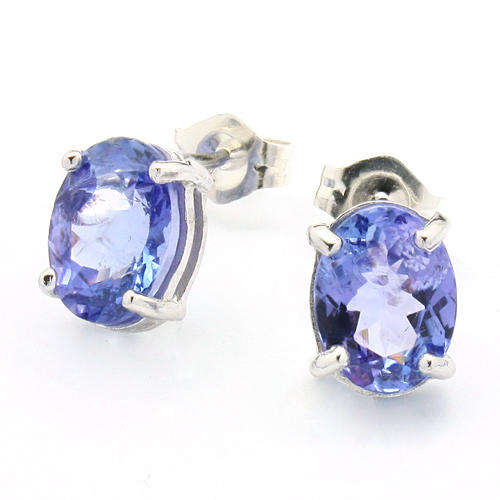 WONDERFUL 2.59CT TANZANITE & 925 STERLING SILVER W/ PLATINUM EARRINGS
