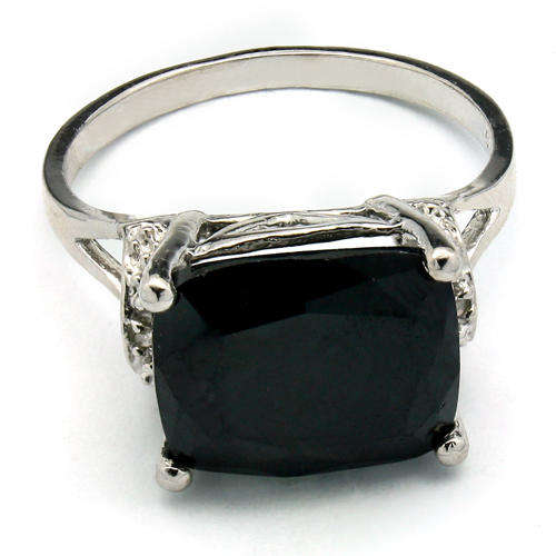 LARGE 6.73CT 10X12MM CUSHION SHAPE BLACK SAPPHIRE AND 2 PCS DIAMOND 925 SILVER RING