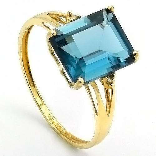 10K YELLOW GOLD 3.47CT LONDON BLUE TOPAZ & 2 PCS WHITE DIAMOND 0.925 STERLING SILVER W/PLATINUM RING