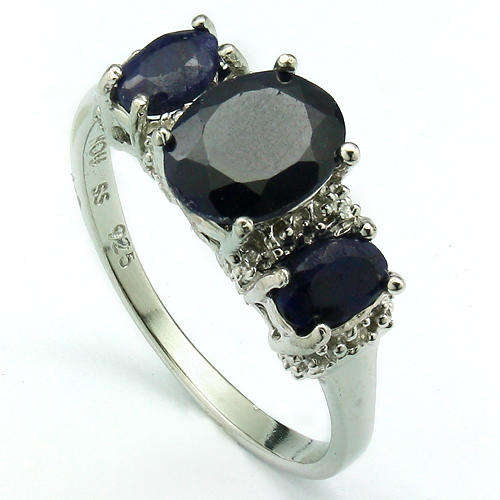 FANCY DYED SAPPHIRES & A PAIR OF WHITE DIAMOND IN 0.925 STERLING SILVER W/ PLATINUM RING