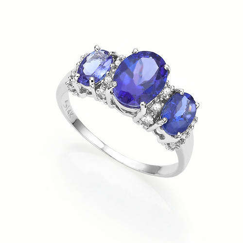 FINE 2.41CT TANZANITE RING IN SOLID 14KT WHITE GOLD FINE COLOUR AAA+++ GOOD COLOUR MATCHING!!