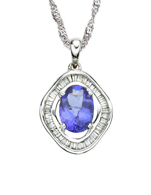 FINE 2.25CT TANZANITE PENDANT AND DIAMOND NECKLACE IN SOLID 14KT WHITE GOLD FINE AAA+++