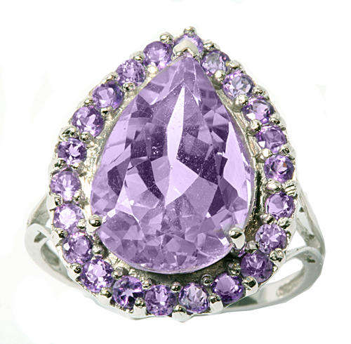 EXQUISITE 9KT WHITE GOLD TEAR SHAPE AMETHYST  RING