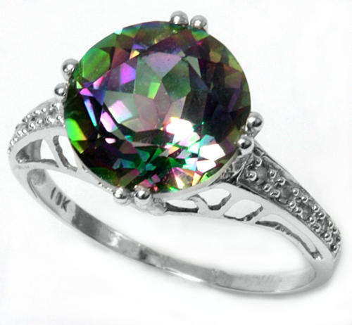 HOT SOLID 9KT WHITE GOLD MYSTIC TOPAZ AND DIAMOND RING