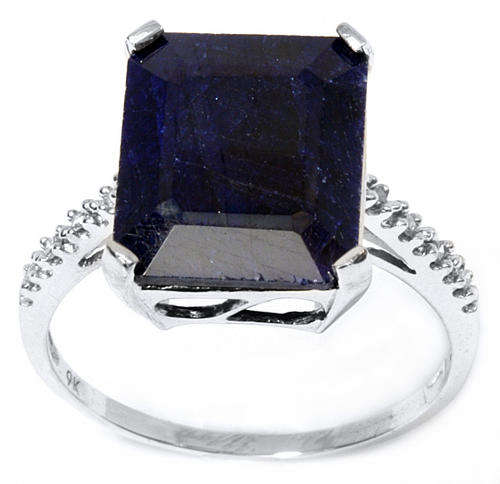 FINE SOLID 9K WHITE GOLD 4CT REAL SAPPHIRE & DIAMOND RING
