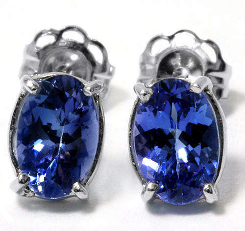 NEW SOLID 14KT WHITE GOLD REAL TANZANITE EARRING