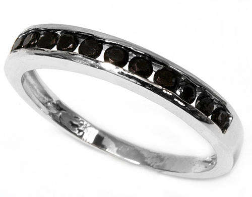 EXCELLENT FINE SOLID 9KT WHITE GOLD BLACK DIAMOND RING