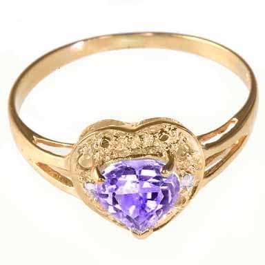 HEART DESIGNED AMETHYST AND DIAMOND RING IN SOLDI 9KT YELLOW GOLD
