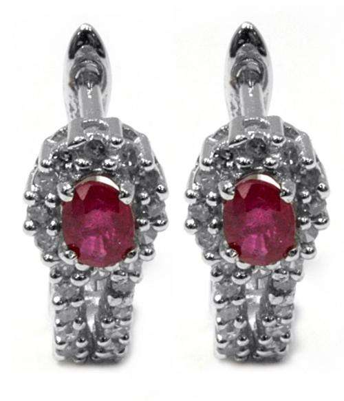 SOLID 9KT WHITE GOLD GENUINE RUBY AND DIAMOND EARRING