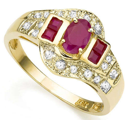SOLID 9KT YELLOW GOLD GENUINE RUBY AND DIAMOND RING