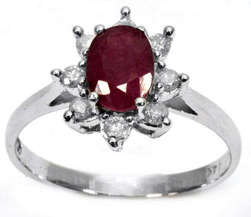 NEW SOLID 14KT WHITE GOLD RUBY AND DIAMOND RING