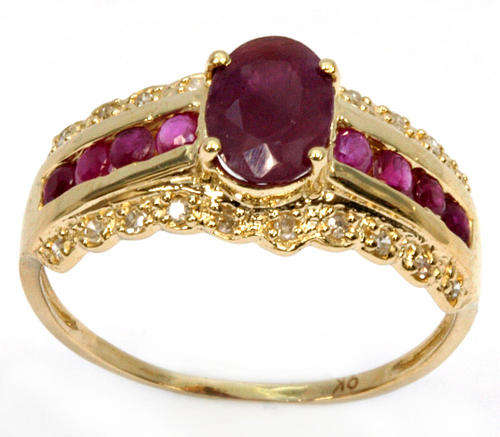 HOT SOLID 9KT YELLOW GOLD RUBY AND DIAMOND RING