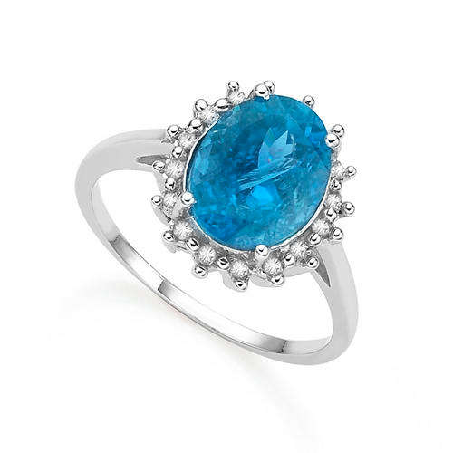 EXCELLENT 3.28CT BLUE TOPAZ RING IN SOLID 9KT WHITE GOLD FINE COLOUR AAA+++