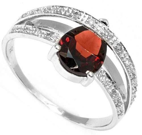 SOLID 9K WHITE GOLD TEAR CUT GARNET AND DIAMOND RING