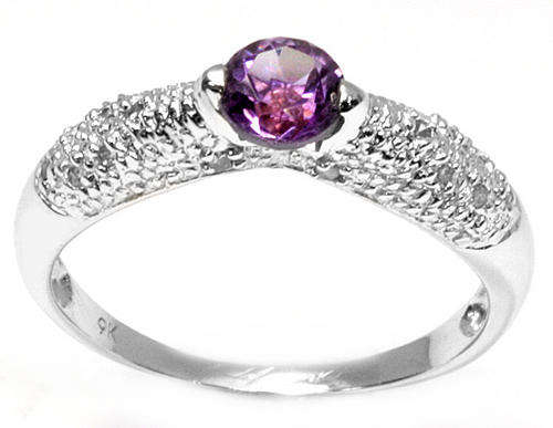 SOLID 9K WHITE GOLD GENUINE AMETHYST AND DIAMOND RING