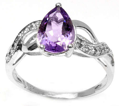 TOP QUALITY SOLID 9KT WHITE GOLD GENUINE AMETHYST & DIAMOND RING