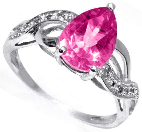 TOP QUALITY SOLID 9KT WHITE GOLD GENUINE PINK TOPAZ & DIAMOND RING