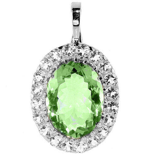 MASSIVE!! SOLID 9KT WHITE GOLD 22CT GENUNIE GREEN  AMETHYST AND WHITE SAPPHIRE PENDANT