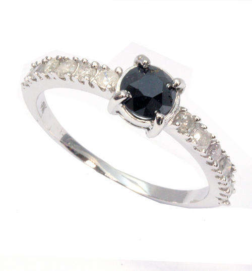 HOT! SOLID 9KT WHITE GOLD GENUINE BLACK DIAMOND & WHITE DIAMOND RING