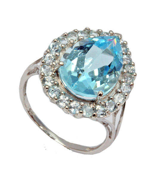 SOLID 9KT WHITE GOLD TEAR SHAPE GENUINE BLUE TOPAZ RING EXCELLENT