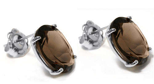 NEW SOLID 9KT WHITE GOLD GENUINE SMOCKY QUARTZ EARRING