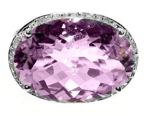 SOLID 9KT WHITE GOLD GENUINE PINK AMETHYST AND DIAMOND RING