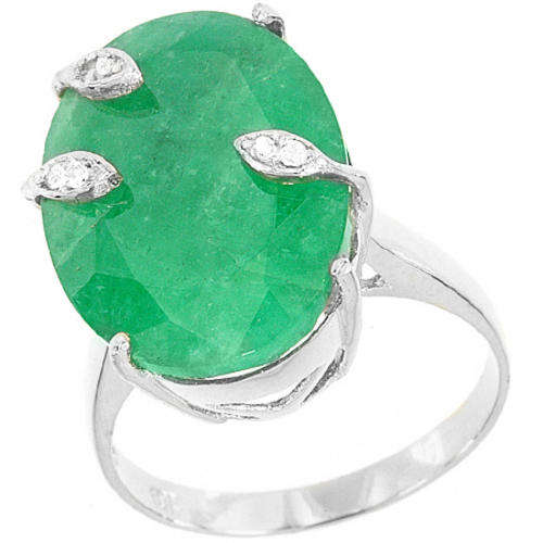 BEAUTIFUL SOLID 9KT  WHITE GOLD GENUINE EMERALD AND DIAMOND RING
