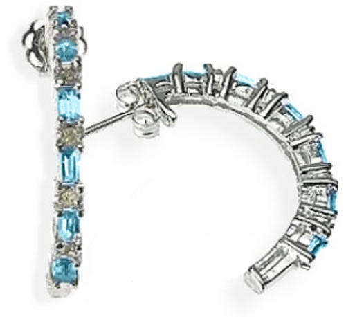 SOLID 9KT WHITE GOLD GENUINE BLUE TOPAZ AND DIAMOND EARRING