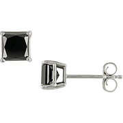 NEW!! SOLID 14KT WHITE GOLD SOLITAIRE 0.75CT GENUINE BLACK DIAMOND EARRINGS