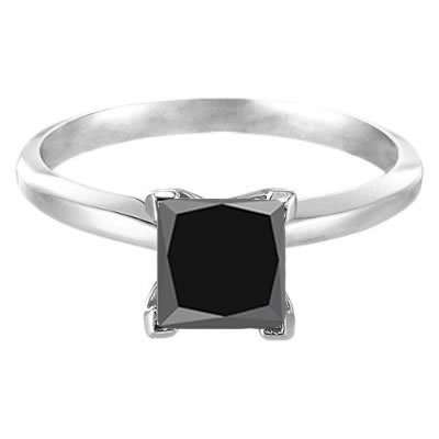 NEW!! SOLID 14KT WHITE GOLD SOLITAIRE 0.40CT GENUINE BLACK DIAMOND RING