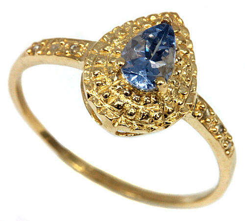 SOLID 9KT YELLOW GOLD GENUINE TANZANITE AND DIAMOND RING