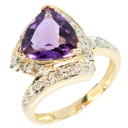 LOVELY SOLID 9KT YELLOW GOLD GENUINE AMETHYST & DIAMOND RING