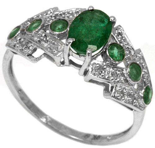 SOLID 9KT WHITE GOLD GENUINE EMERALD AND DIAMOND RING