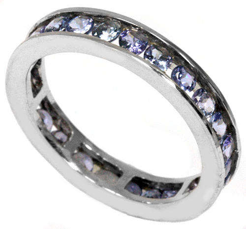 LOVELY SOLID 9KT WHITE GOLD GENUINE TANZANITE ETERNITY RING