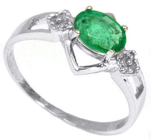 SOLID 9KT WHITE GOLD GENUINE EMERALD AND DIAMOND RING
