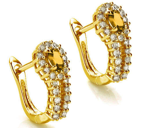 EXCELLENT GENUINE CITRINE AND DIAMOND EARRINGS IN SOLID 9KT YELLOW GOLD