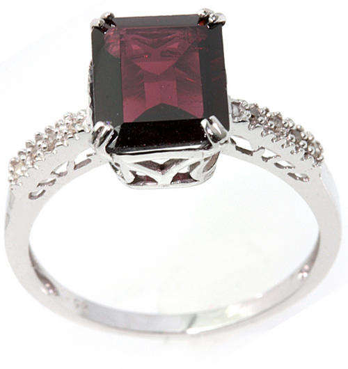 FANCY SOLID 9KT WHITE GOLD GENUINE GARNET AND DIAMONDS RING