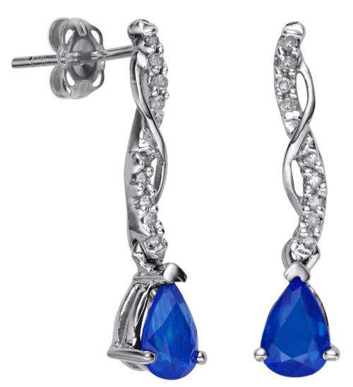 SOLID 9KT WHITE GOLD GENUINE TANZANITE AND DIAMOND EARRING